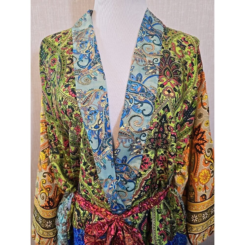 Patchwork print kimono Silk‎ Blend Tie short length  size S - Size XL New - Picture 3 of 16